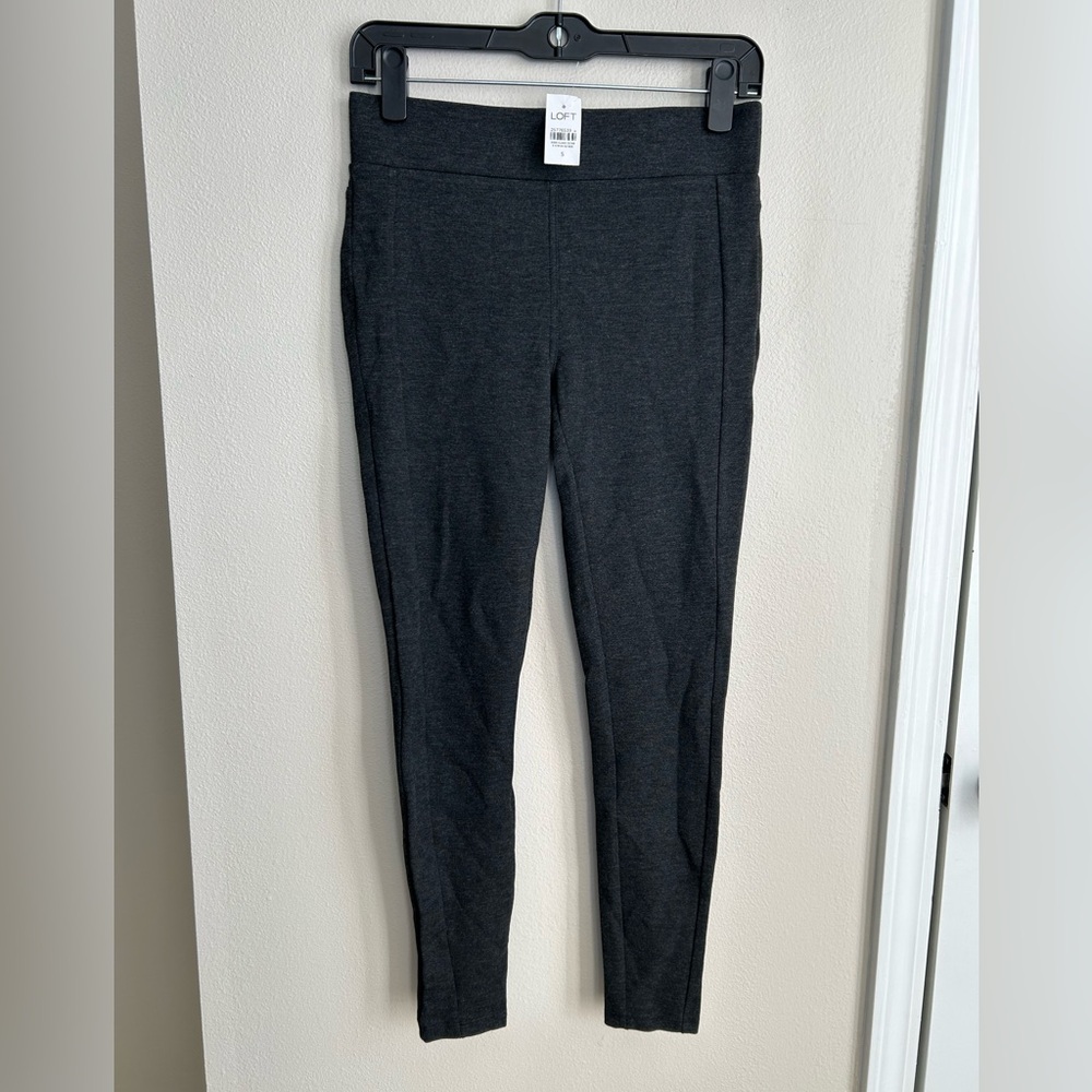 NWT LOFT Charcoal Grey Black Leggings Elastic Waist Rayon Nylon Spandex Size S